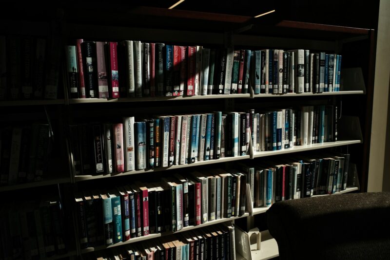 a book shelf filled with lots of books